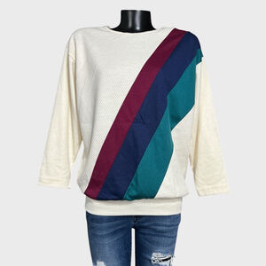 VTG 1980s NEW Orbit Sport Long Sleeve Top Color Block Single Stitch Swiss Dot